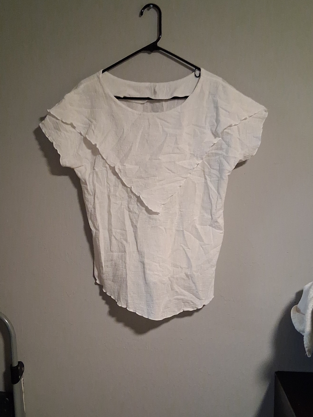 White Women's Short Sleeve Ruffled Front Top